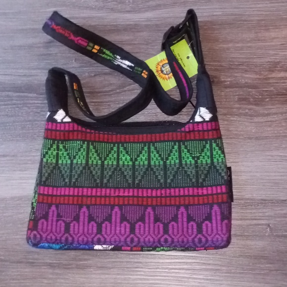 Ixchel the Original Patchwork Collection Black and Purple Shoulder Bag 9" X 6" - Picture 10 of 10